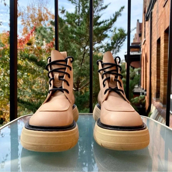 New Free People Platform Ankle Boots Shoes Mara Lace Up in Brown Tan Womens US 9 - Picture 6 of 13
